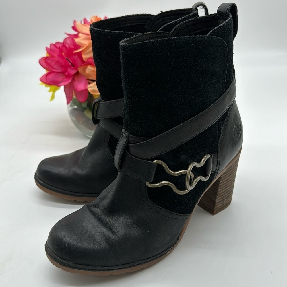 Timberland Black Leather Suede Heeled  Ankle Boots Size 8.5 BAB6609H